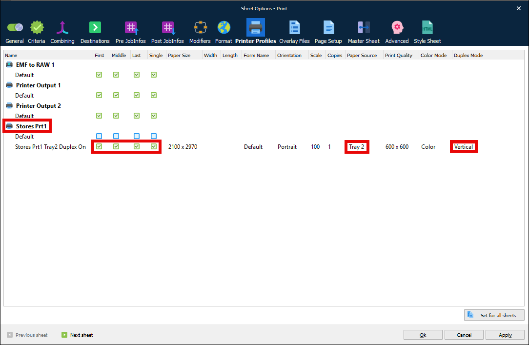 The Sheet Options window.